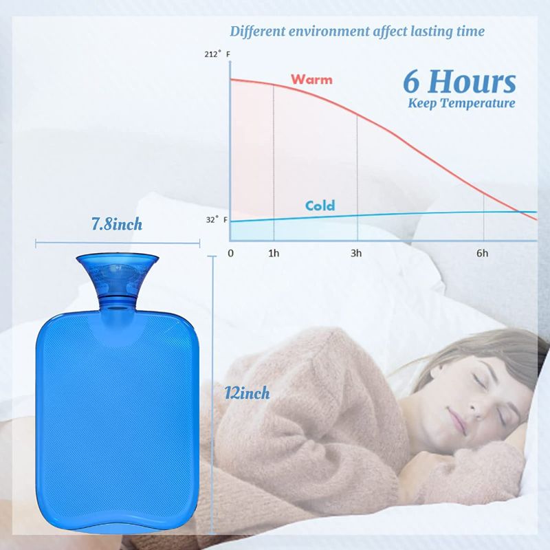 Photo 1 of Attmu Rubber Hot Water Bottle with Cover Knitted, Transparent Hot Water Bag 2 Liter- Blue