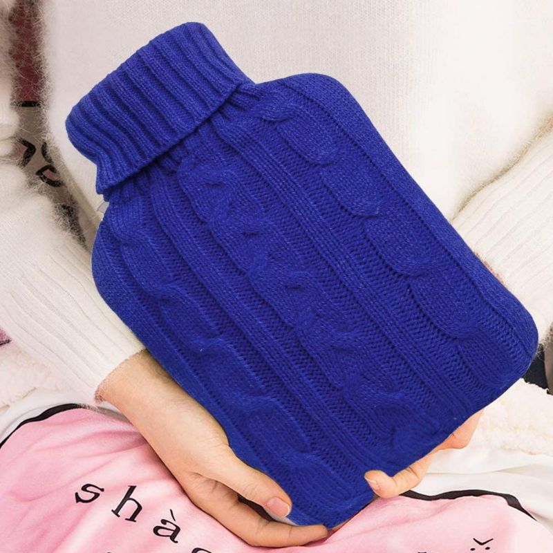 Photo 2 of Attmu Rubber Hot Water Bottle with Cover Knitted, Transparent Hot Water Bag 2 Liter- Blue