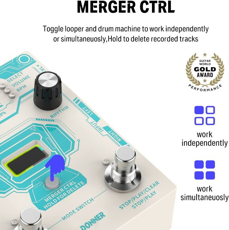 Photo 2 of Donner Circle Looper Pedal, Stereo Guitar Looper Pedal, 40 Slots 160 mins Loop Pedal with Drum Machine 100 Drum Grooves, Tap Tempo, Fade Out