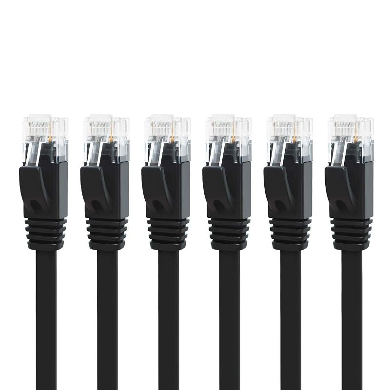 Photo 1 of Yauhody CAT 6 Ethernet Cable 15ft 6-Pack Black, High Speed Solid Flat CAT6 Gigabit Internet Network LAN Patch Cords, Bare Copper Snagless RJ45 Connector for Modem, Router, Computer (15ft 6Pack, Black)