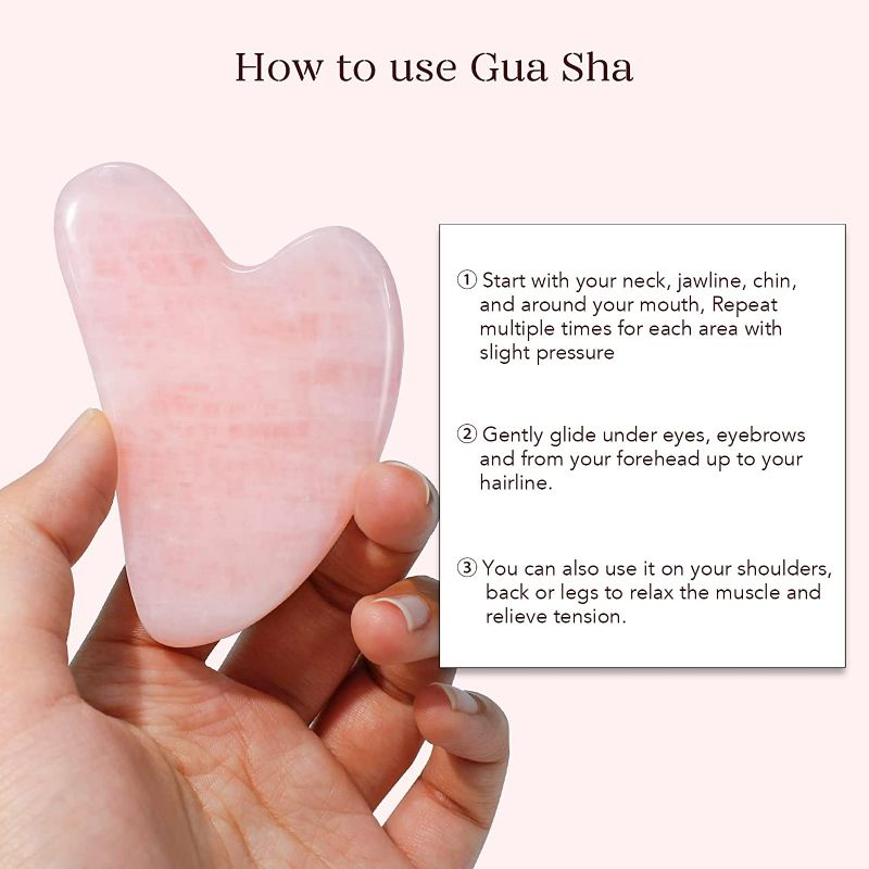 Photo 2 of BAIMEI Jade Roller & Gua Sha, Face Roller, Facial Beauty Roller Skin Care Tools, Rose Quartz Massager for Face, Eyes, Neck, Body Muscle Relaxing and Relieve Fine Lines and Wrinkles