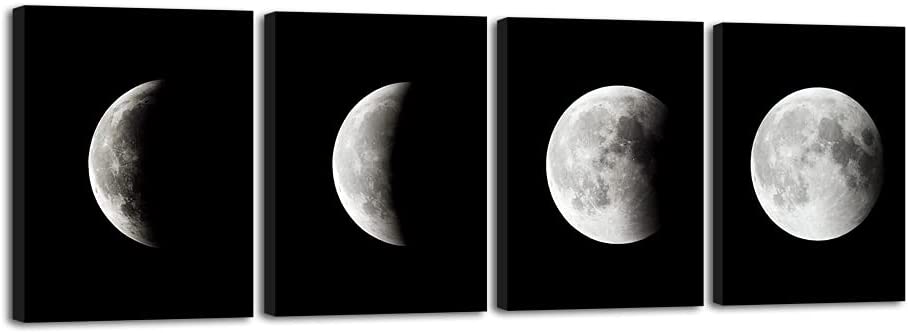 Photo 1 of Wieco Art Eclipse of the Moon Modern Canvas Prints Wall Decorations for Living Room Abstract Space Black and White Pictures to Photo Paintings on Canvas Wall Art for Home Decorations Wall Decor