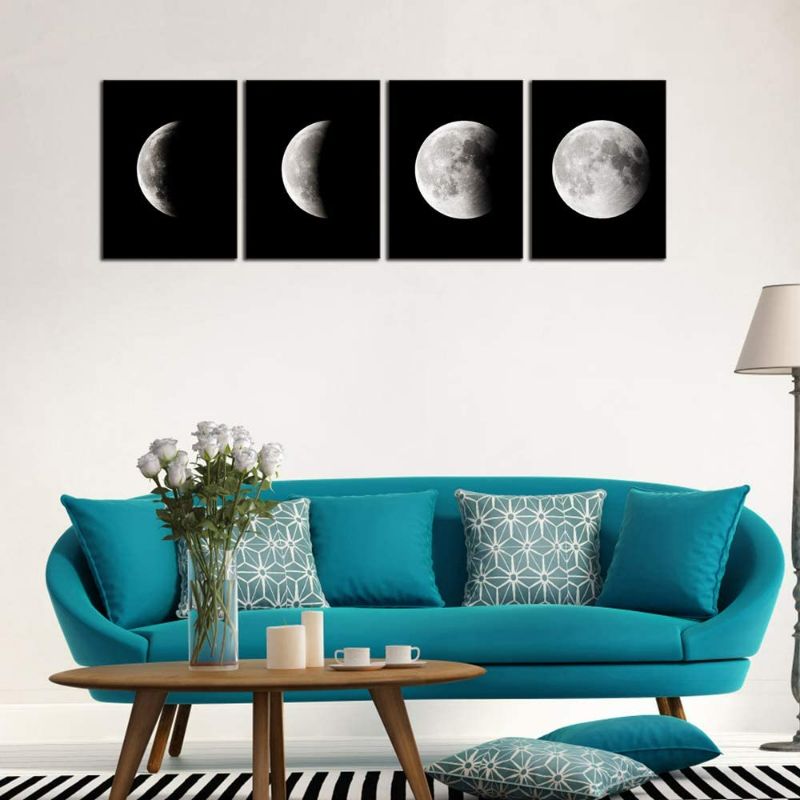 Photo 2 of Wieco Art Eclipse of the Moon Modern Canvas Prints Wall Decorations for Living Room Abstract Space Black and White Pictures to Photo Paintings on Canvas Wall Art for Home Decorations Wall Decor