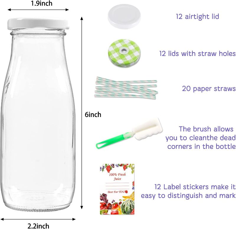 Photo 1 of SUPERLELE 12pcs 12oz Glass Juice Bottles, Reusable Glass Bottles with Caps and Straws, Glass Bottles for Juicing, Milk, Smoothie, Drinking and Other Beverages