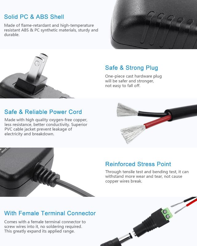 Photo 1 of ALITOVE 24V 1A 24W DC Power Supply Adapter 100~240V AC to DC 24 Volt 1 Amp Converter 24 vdc 1000mA 800mA 600mA 400mA 200mA with 5.5mm x 2.5mm 2.1mm Plug for LED Strip Light CCTV Camera DC Pump