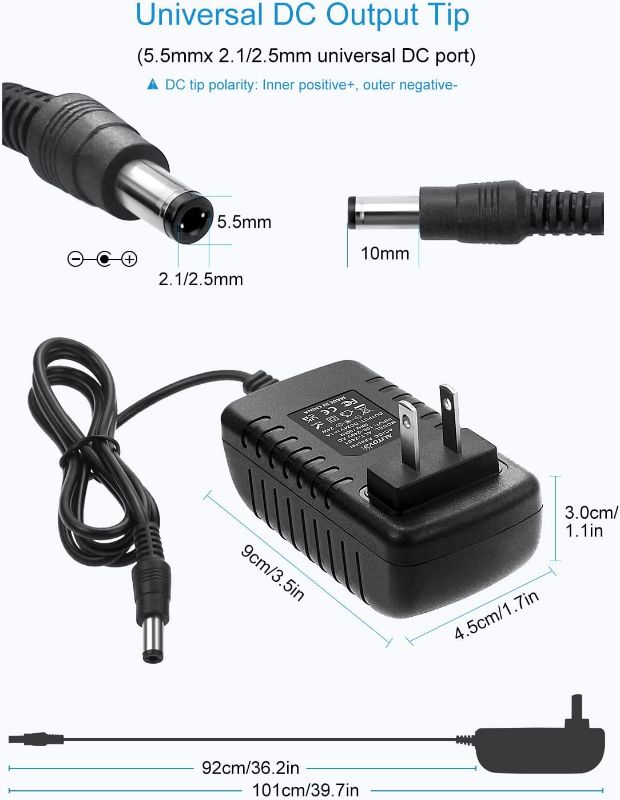 Photo 3 of ALITOVE 24V 1A 24W DC Power Supply Adapter 100~240V AC to DC 24 Volt 1 Amp Converter 24 vdc 1000mA 800mA 600mA 400mA 200mA with 5.5mm x 2.5mm 2.1mm Plug for LED Strip Light CCTV Camera DC Pump