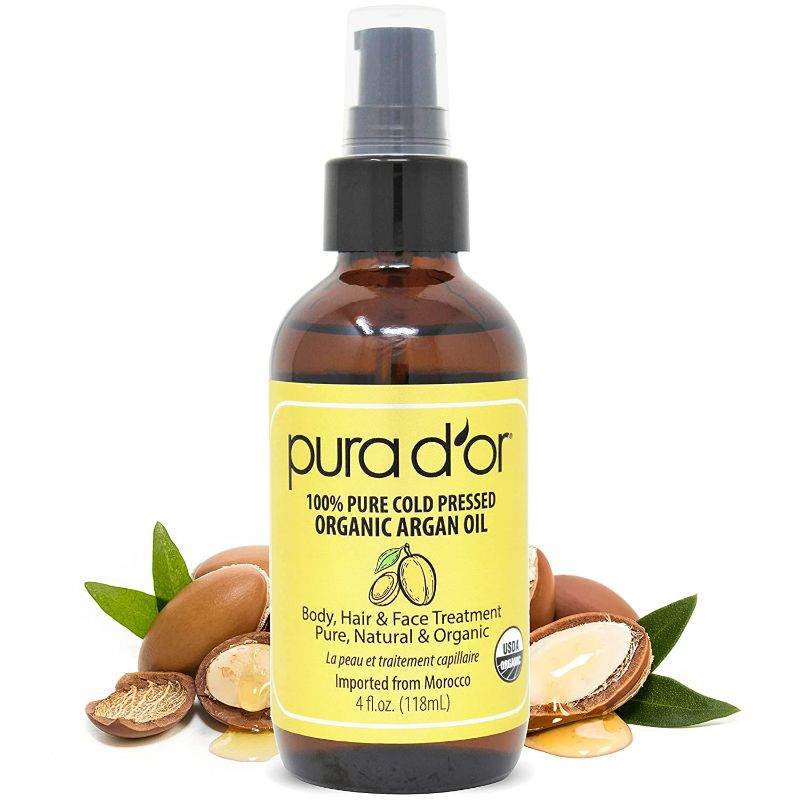 Photo 2 of PURA D'OR Organic Moroccan Argan Oil (4oz / 118mL) USDA Certified 100% Pure Cold Pressed Virgin Premium Grade Moisturizer Treatment for Dry, Damaged Skin, Hair, Face, Body, Scalp (Packaging may vary)