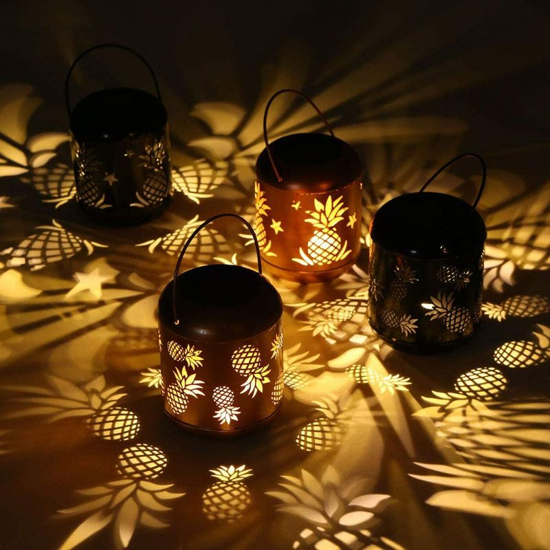Photo 1 of Lixada Outdoor Lighting Solar Powered LEDs Lawn Light Hollowed-Out Pineapple Design Hanging Landscape Decoration Lamp for Patio Garden Courtyard Pathway