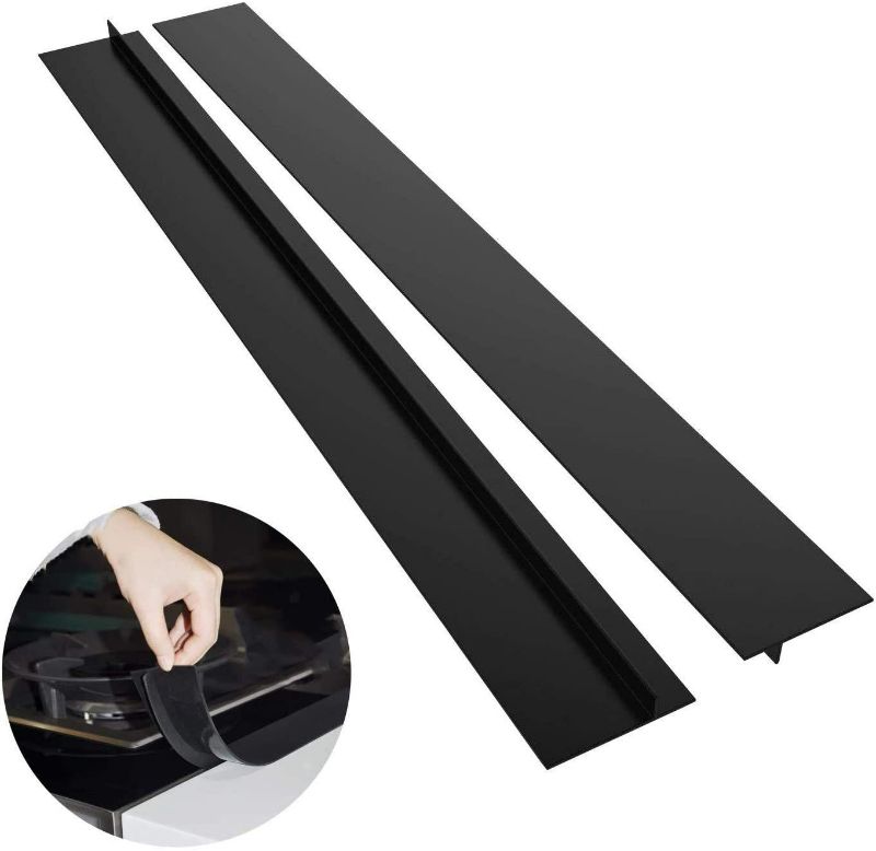 Photo 2 of MingTa Silicone Kitchen Range Gap Cover Filler Easy Clean Heat Resistant Wide & Long Gap Filler, Seals Spills Between Counter, Stove Top, Oven, Washer & Dryer (21 Inches, Black)
