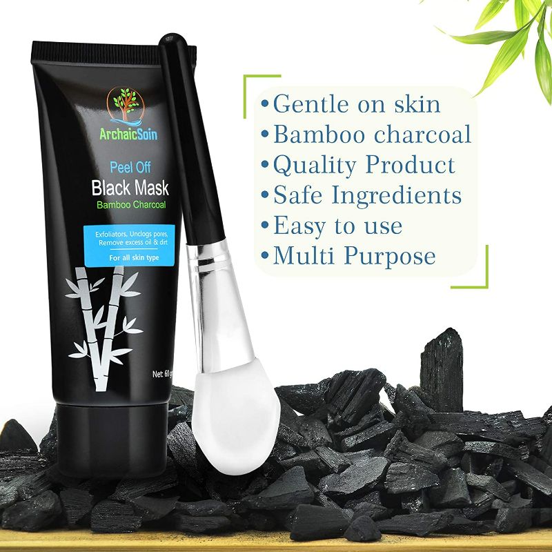 Photo 3 of Archaic Soin Blackhead Peel off Mask With Brush, Deep Cleansing Black Mask, Blackhead Remover Mask for Face & Nose, Bamboo Charcoal Face Mask for Men & Women, 60g Black Face Mask, Purifying Peel off Mask for All Skin Type