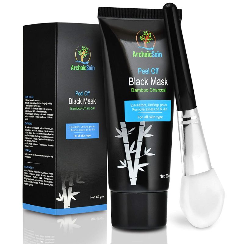 Photo 2 of Archaic Soin Blackhead Peel off Mask With Brush, Deep Cleansing Black Mask, Blackhead Remover Mask for Face & Nose, Bamboo Charcoal Face Mask for Men & Women, 60g Black Face Mask, Purifying Peel off Mask for All Skin Type
