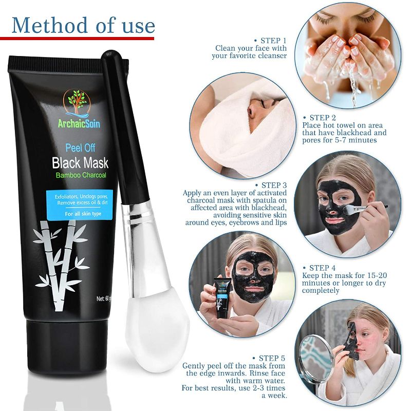Photo 1 of Archaic Soin Blackhead Peel off Mask With Brush, Deep Cleansing Black Mask, Blackhead Remover Mask for Face & Nose, Bamboo Charcoal Face Mask for Men & Women, 60g Black Face Mask, Purifying Peel off Mask for All Skin Type