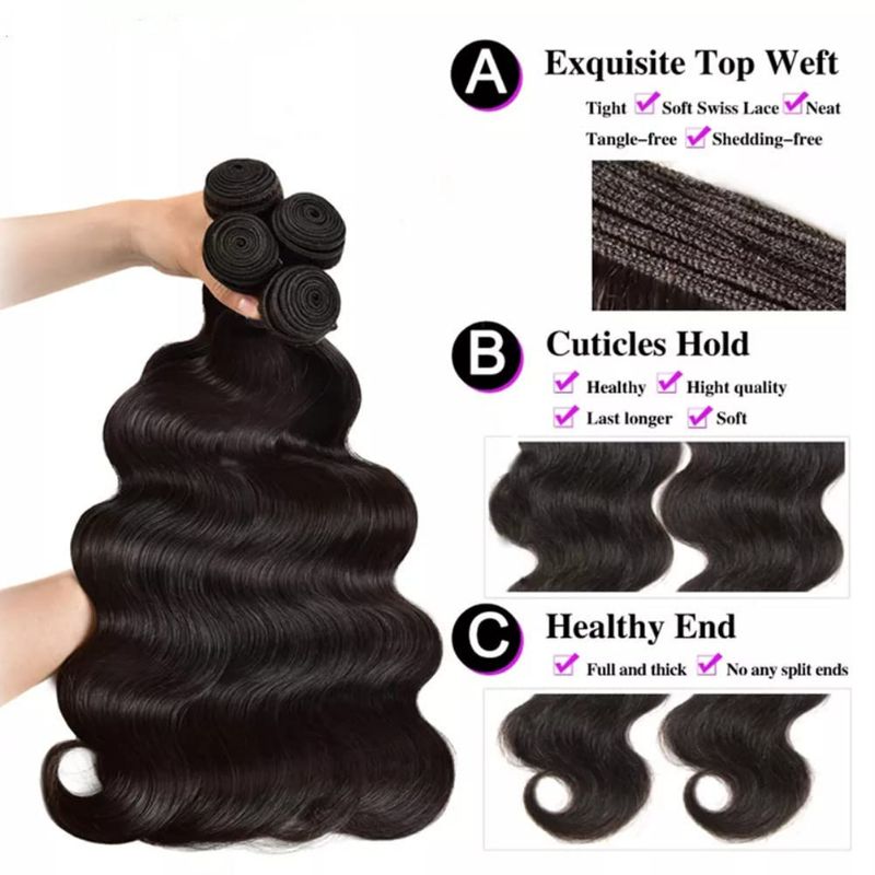 Photo 3 of Human Hair Bundles Body Wave 4 Bundles (30 28 26 24 inches) 10A Grade Brazilian Virgin 100% Unprocessed Human Hair Body Wavy Bundles Natural Black Weave Hair Extensions