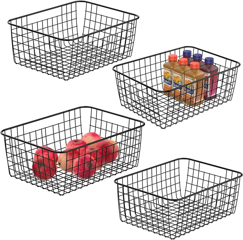 Photo 1 of Wire Storage Baskets, iSPECLE 4 Pack Large Metal Wire Baskets Pantry Organization and Storage with Handles, Freezer Organizer Bins for Pantry Kitchen Shelf Laundry Cabinets Garage, Black