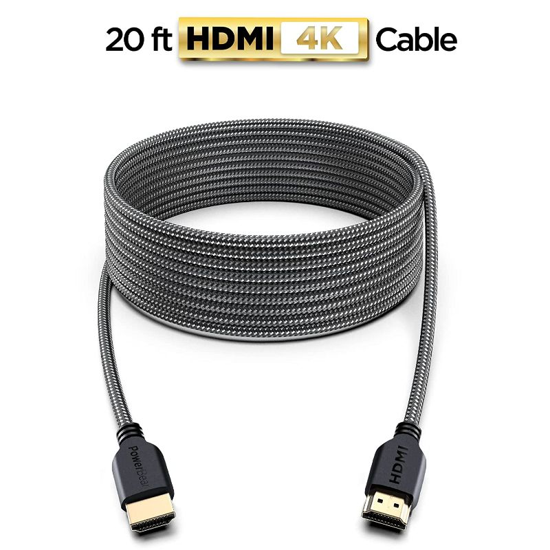 Photo 2 of PowerBear 4K HDMI Cable 20 ft | High Speed, Braided Nylon & Gold Connectors, 4K @ 60Hz, Ultra HD, 2K, 1080P, ARC & CL3 Rated | for Laptop, Monitor, PS5, PS4, Xbox One, Fire TV, Apple TV & More
