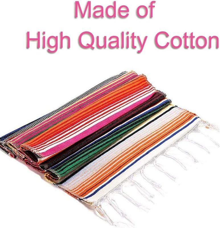 Photo 1 of Fowecelt Mexican Serape Table Runner 14 x 84 Inch for Mexican Party Wedding Decorations Outdoor Picnics Dining Table, Fringe Cotton Table Runners