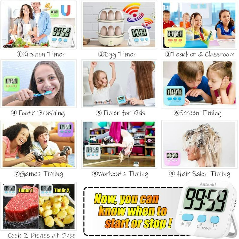 Photo 2 of Timer, Timer for Kids, Kitchen Timer, Digital Timer for Cooking, Egg Timer, Magnetic Desk Timers for Teacher, Classroom, Toothbrush, Exercise, Bathroom, Oven, Baking, Table, Productivity - 2 Pack