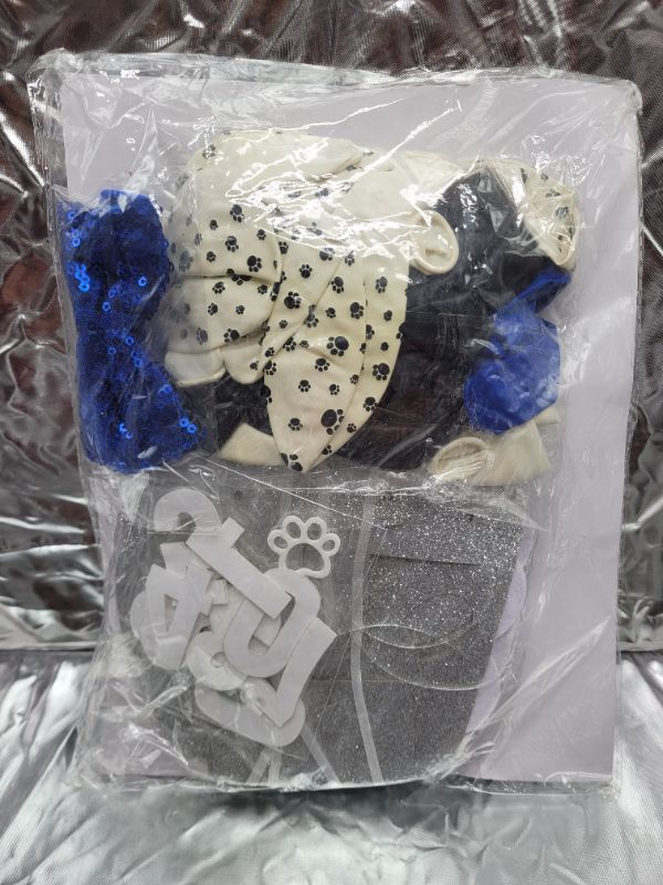 Photo 4 of 44 Pack Lets Pawty Puppy Boys Birthday Favors?Pet Adoption Party Supplies Kits Silver Glitter Banner Paws Print Balloons Blue Hat Bow Tie Doggie Bone Photo Props Ideas Woof Ruff Decoration
