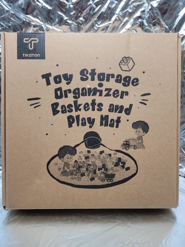 Photo 1 of (gray) Toy Storage Basket and Play Mat - Building Bricks Toy Storage Organizer - Tidy with Ease - Toy Blocks Mat Storage Bag - Collapsible XL Kids Canvas Bag/Bin - Drawstring Playmat Boy/Girls-15"x14”