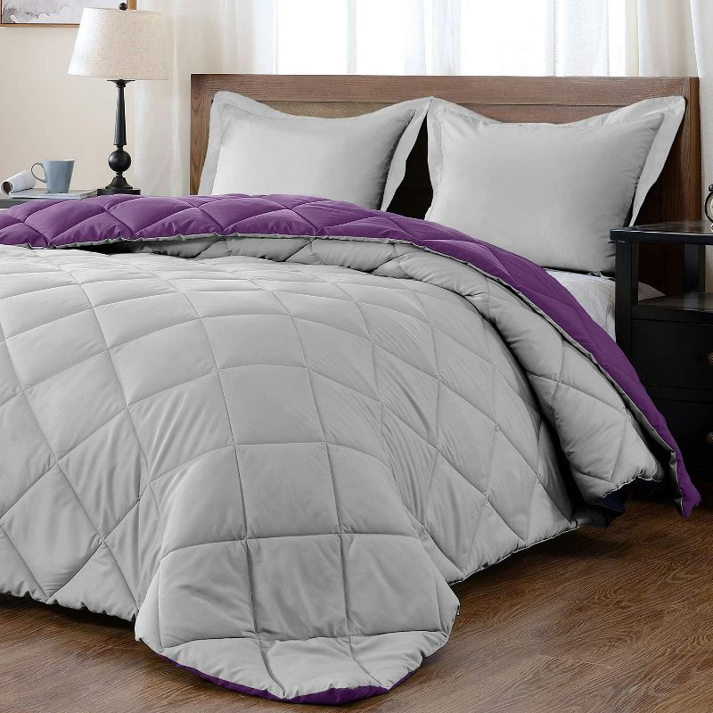 Photo 2 of downluxe Lightweight Solid Comforter Set (Queen) with 2 Pillow Shams - 3-Piece Set - Purple and Grey - Down Alternative Reversible Comforter