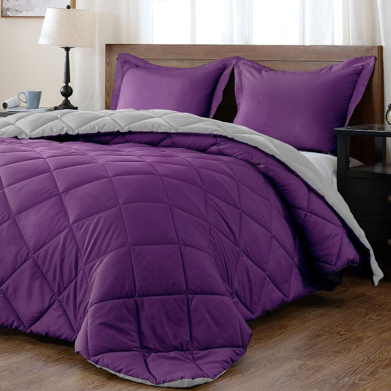 Photo 1 of downluxe Lightweight Solid Comforter Set (Queen) with 2 Pillow Shams - 3-Piece Set - Purple and Grey - Down Alternative Reversible Comforter