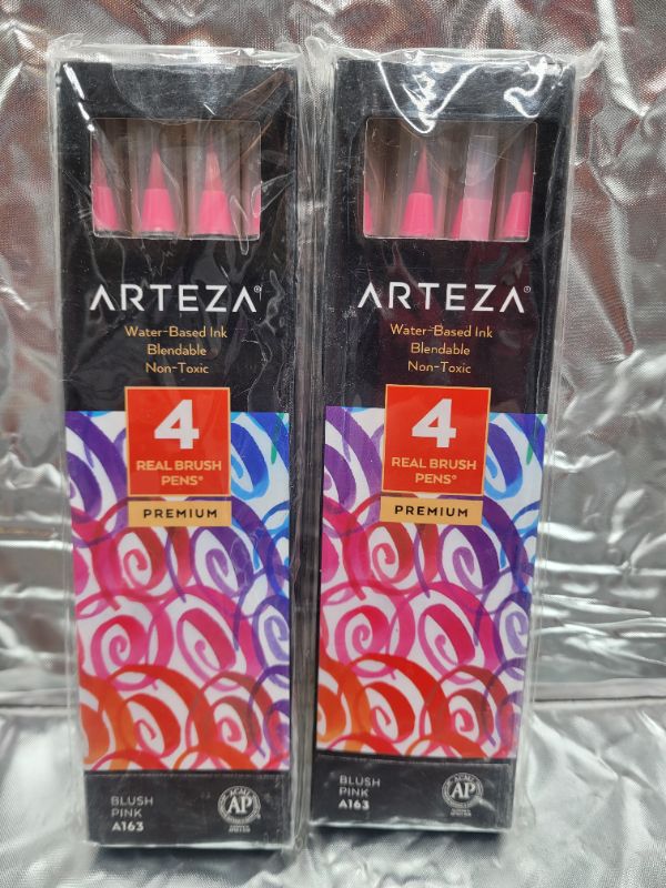 Photo 2 of (2 pack) Arteza Real Brush Pens (A163 Blush Pink) Pack of 4, for Watercolor Painting with Flexible Nylon Brush Tips, Paint Markers for Coloring, Calligraphy