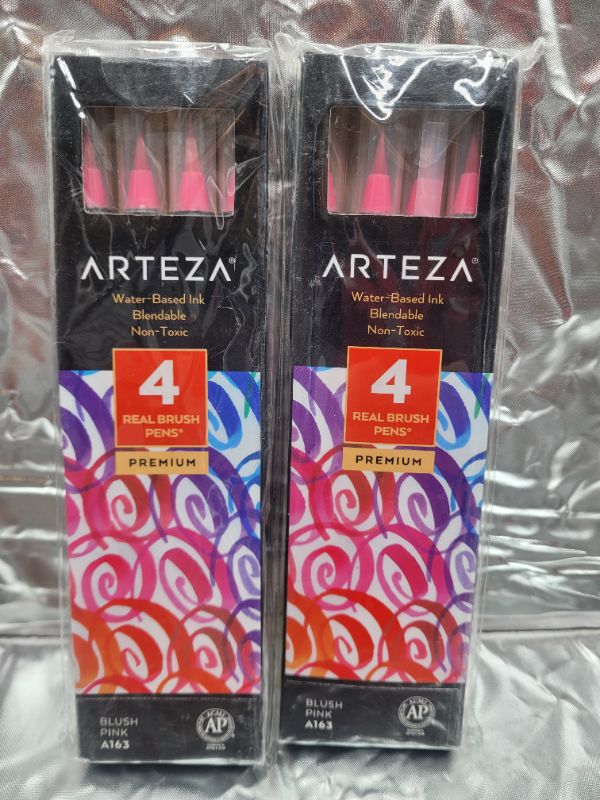 Photo 1 of (2 pack) Arteza Real Brush Pens (A163 Blush Pink) Pack of 4, for Watercolor Painting with Flexible Nylon Brush Tips, Paint Markers for Coloring, Calligraphy