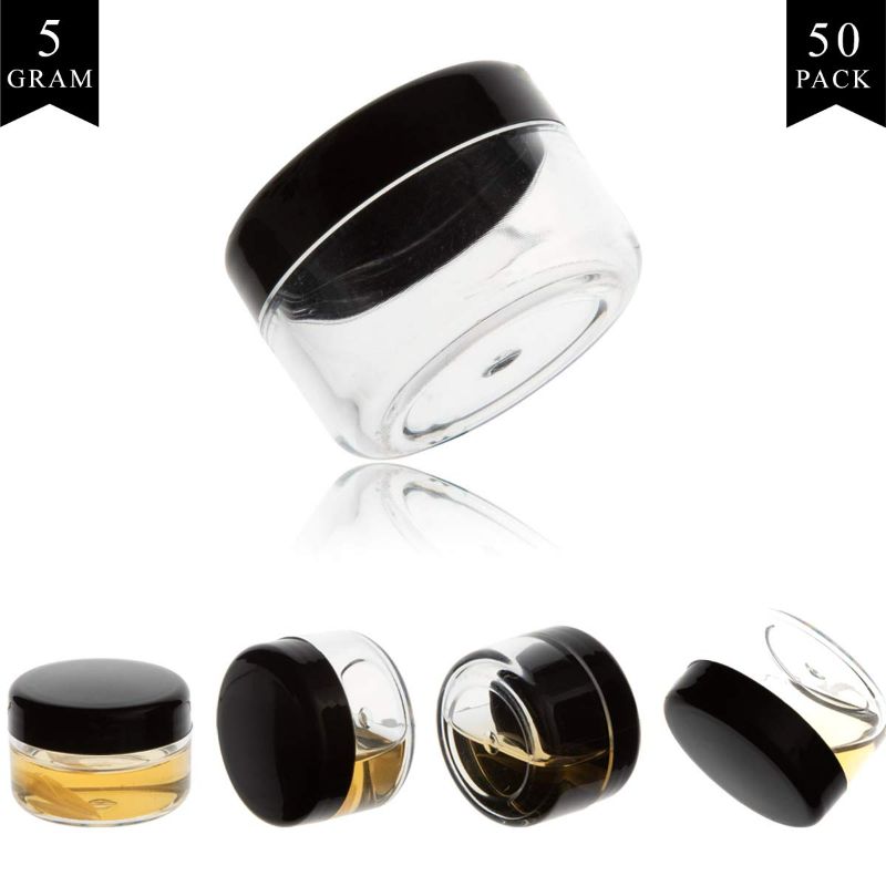 Photo 2 of ( 2 pack) 5 Gram Cosmetic Containers 50pcs Sample Jars Tiny Makeup Sample Containers with lids (Black)