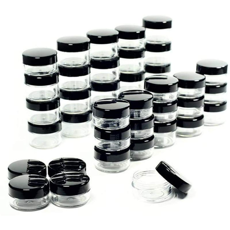 Photo 1 of ( 2 pack) 5 Gram Cosmetic Containers 50pcs Sample Jars Tiny Makeup Sample Containers with lids (Black)