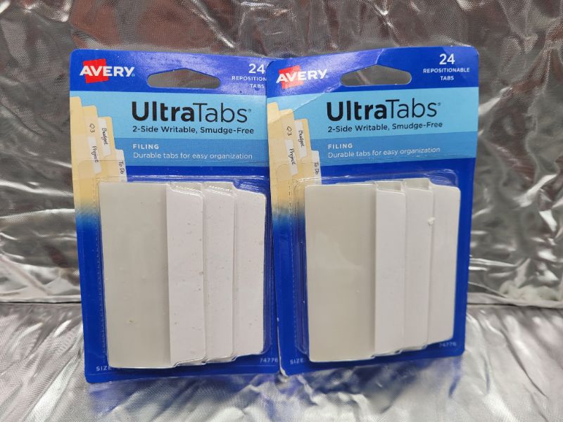 Photo 2 of (2 pack) Avery Ultra Tabs , 3" x 1.5", White, 24 Repositionable Filing Tabs