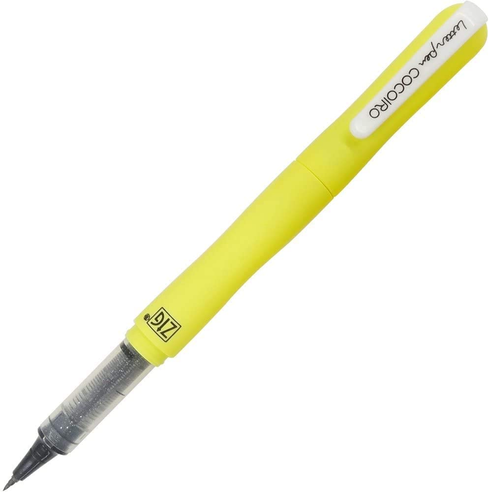 Photo 1 of (3 pack) Kuretake ZIG Letter pen COCOIRO (Lemon) with Hard Brush tip, Black ink, Refillable