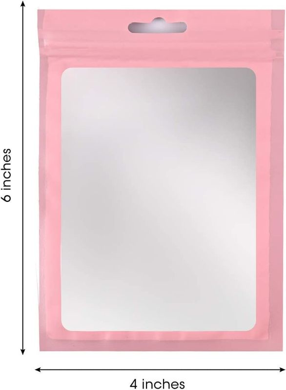 Photo 1 of 100 Pieces Resealable Mylar Holographic Bags with Clear Window, Aluminum Foil Smell Proof Bags for Food Storage Self Sealing Storage electronics Hair accessories (Pink, 4x6 inch)