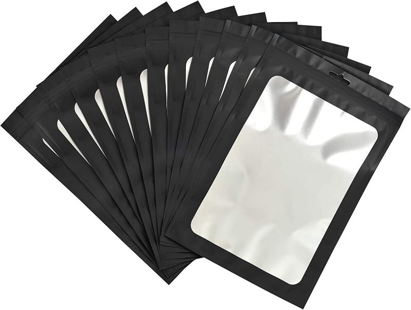 Photo 1 of 100-pack mylar packaging bags for small business sample bag smell proof resealable zipper pouch bags jewelry food Lip gloss eyelash phone case bracelet keychain package supplies etc -front frosted window -cute (Black, 3.93×7.08 inches)