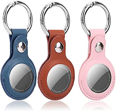 Photo 2 of [3 Pack] XINZOKYC Leather Case Compatible with AirTag,Holder with Keychain Chain Portable AirTag Case for Airtag Easy Attach to Keys, Backpacks, Liner Bags - Black + Pink+ Blue. (does not include Airtags)