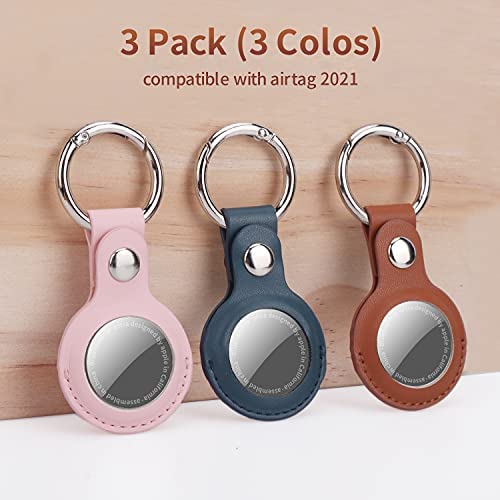 Photo 4 of [3 Pack] XINZOKYC Leather Case Compatible with AirTag,Holder with Keychain Chain Portable AirTag Case for Airtag Easy Attach to Keys, Backpacks, Liner Bags - Black + Pink+ Blue. (does not include Airtags)