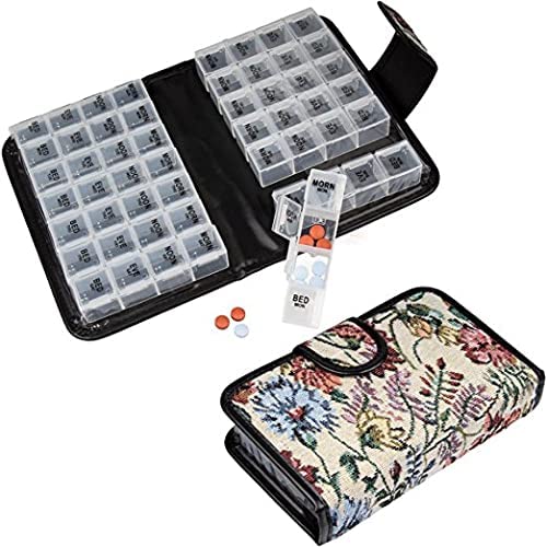 Photo 1 of Floral Pill Case Box, Pill Organizer 14 Day Pill Holder Travel Pill Container & Medication Organizer, Travel Case - 4 Marked Compartments for Each Day of The Week - Morn, Noon, Eve, Bed