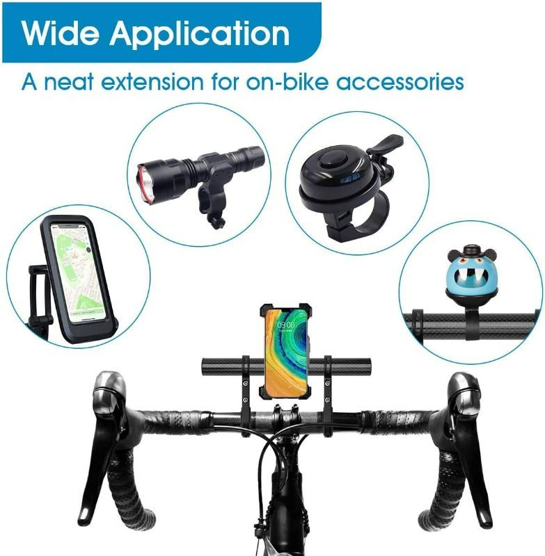 Photo 3 of Bike Handlebar Extender Lamp Light Phone Mount Holder Bracket Extension Carbon Fiber Double Bicycle Handlebar Extension Bracket for Motorcycle Bicycle