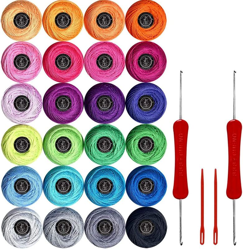 Photo 1 of Rainbow Size 3 Crochet Thread-Cotton Thread Balls- Crochet Yarn for Begingers -100% Contton with Free Set of Crochet Hook,Knitting Needles