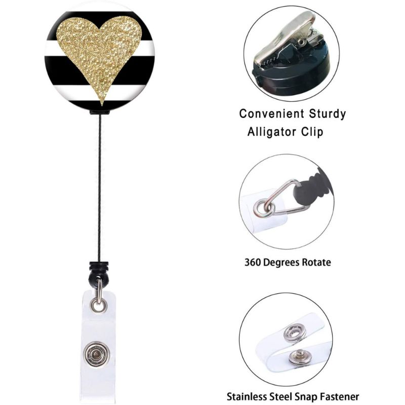 Photo 2 of Nurse Badge Reel, Retractable ID Card Badge Holder with Alligator Clip, Name Nurse Decorative Badge Reel Clip on Card Holders (Love Heart)