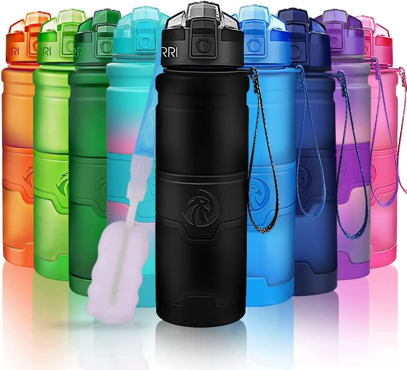 Photo 1 of Black ZORRI Sports Water Bottle, 400ml-14oz, BPA Free Leak Proof Tritan Lightweight Bottles for Outdoors,Camping,Cycling,Fitness,Gym,Yoga- Kids/ Adults Drink Bottles with Filter, Lockable Pop Open Lid