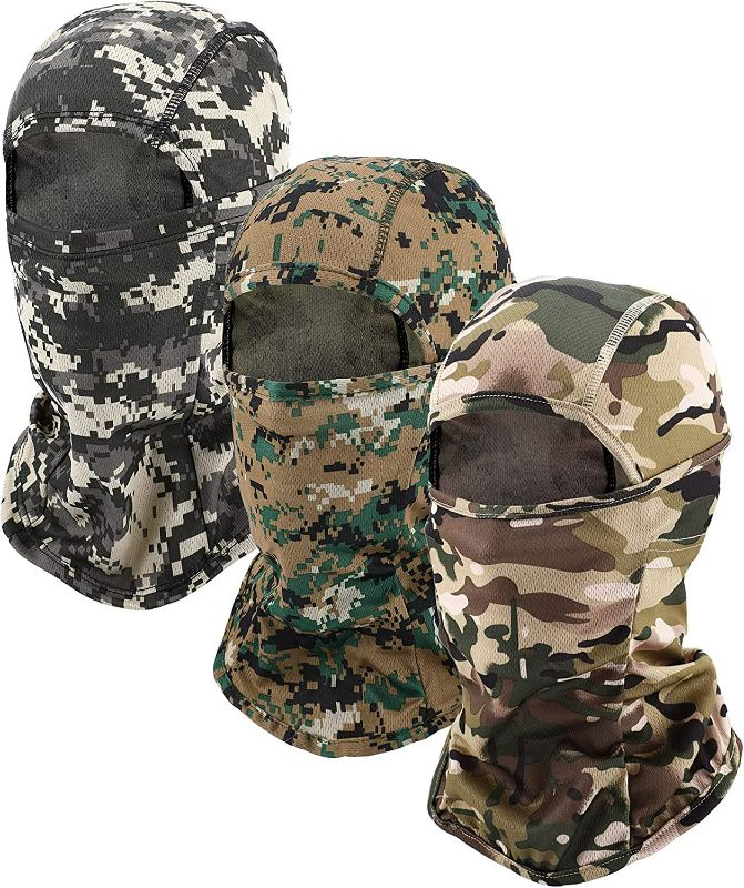 Photo 1 of (Medium) 3 Pieces Balaclava Face Mask Camouflage Men Camo Balaclava Winter Face Cover Motorcycle Balaclava Sun Protection Face Cover