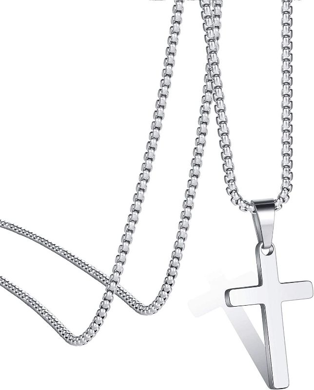Photo 1 of Ursteel Cross Necklace for Men, Stainless Steel Silver Black Gold Cross Pendant Necklace for Men, 22 Inches Box Chain