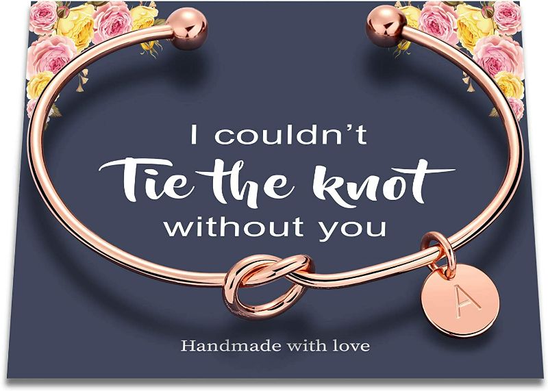 Photo 1 of Ursteel Bridesmaids Gifts for Wedding, Tie The Knot Bracelet with Initial Bridesmaid Proposal Gifts with Box (letter C)