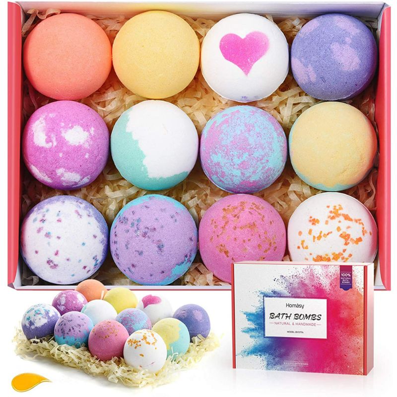 Photo 1 of Homasy Bath Bombs, 12 Pcs Bath Bomb Gift Set with Natural Essential Oils, Shea Butter, Sea Salt, SPA Bubble Fizzies for Kids, Women, Mom, Girlfriend (12x2.5oz)