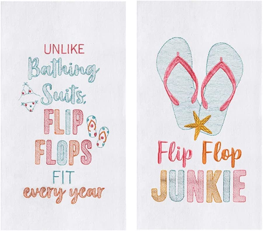 Photo 1 of C&F 2 Piece Beach Themed Embroidered Flip Flop Flour Sack Kitchen Towel Bundle