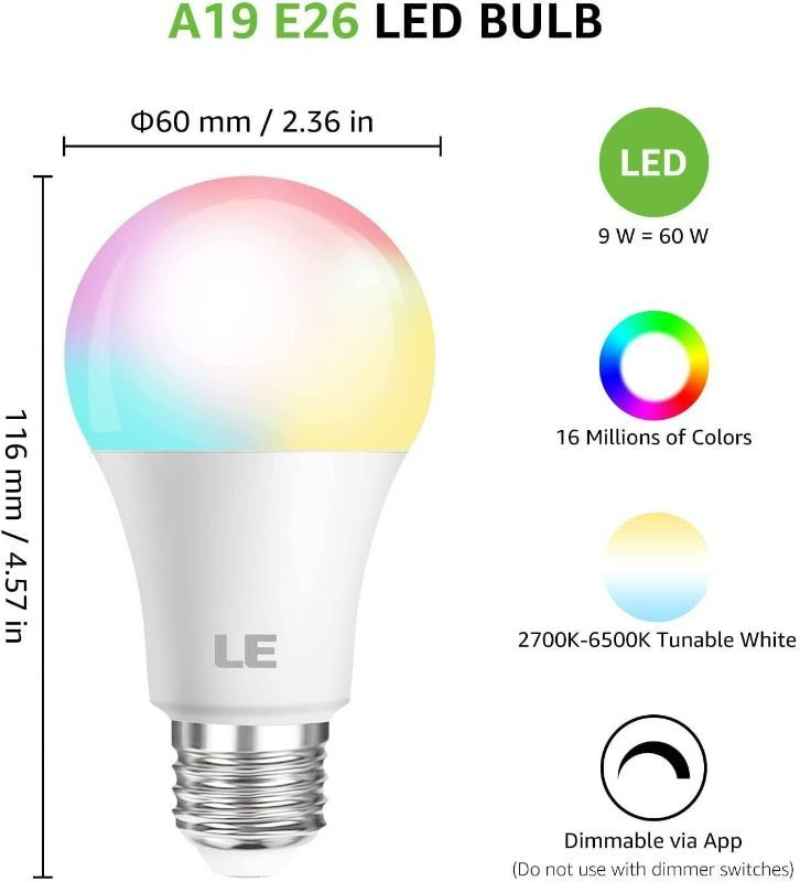 Photo 1 of LE Color Changing Light Bulbs,  LED Bulb, A19 E26 RGB Bulb for Bedroom Home Party and More