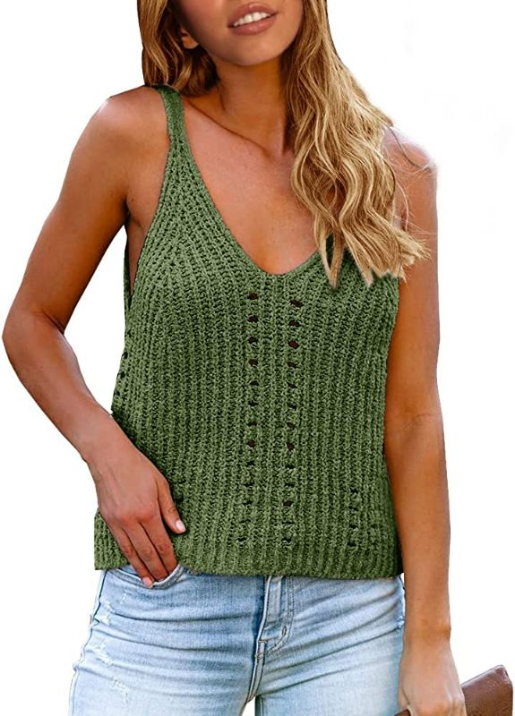 Photo 1 of Nulibenna Women's Summer Loose Cami Crochet V-Neck Halter Tops Trendy Sexy Knit Crop Tank Casual Sleeveless Sweaters Vest S=US 4-6