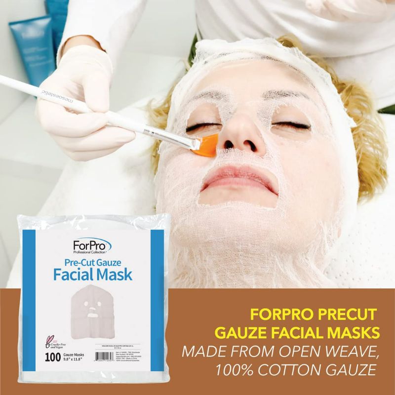 Photo 2 of ForPro Precut Gauze Facial Mask, 100% Cotton Gauze, for High Frequency Facial Treatments and Masks, 100-Count