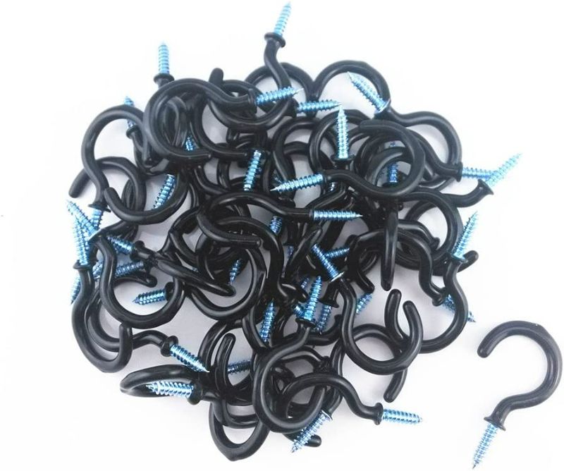 Photo 1 of  50pcs Vinyl Coated Screw-in Ceiling Hooks Cup Hooks (Black)