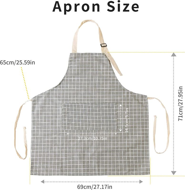 Photo 2 of Tosewever 2 Pieces Kitchen Cooking Aprons, Waterproof Linen Adjustable Bib Aprons with 2 Pockets for Women Men Chef (Grey Stripes/Plaids, 2)